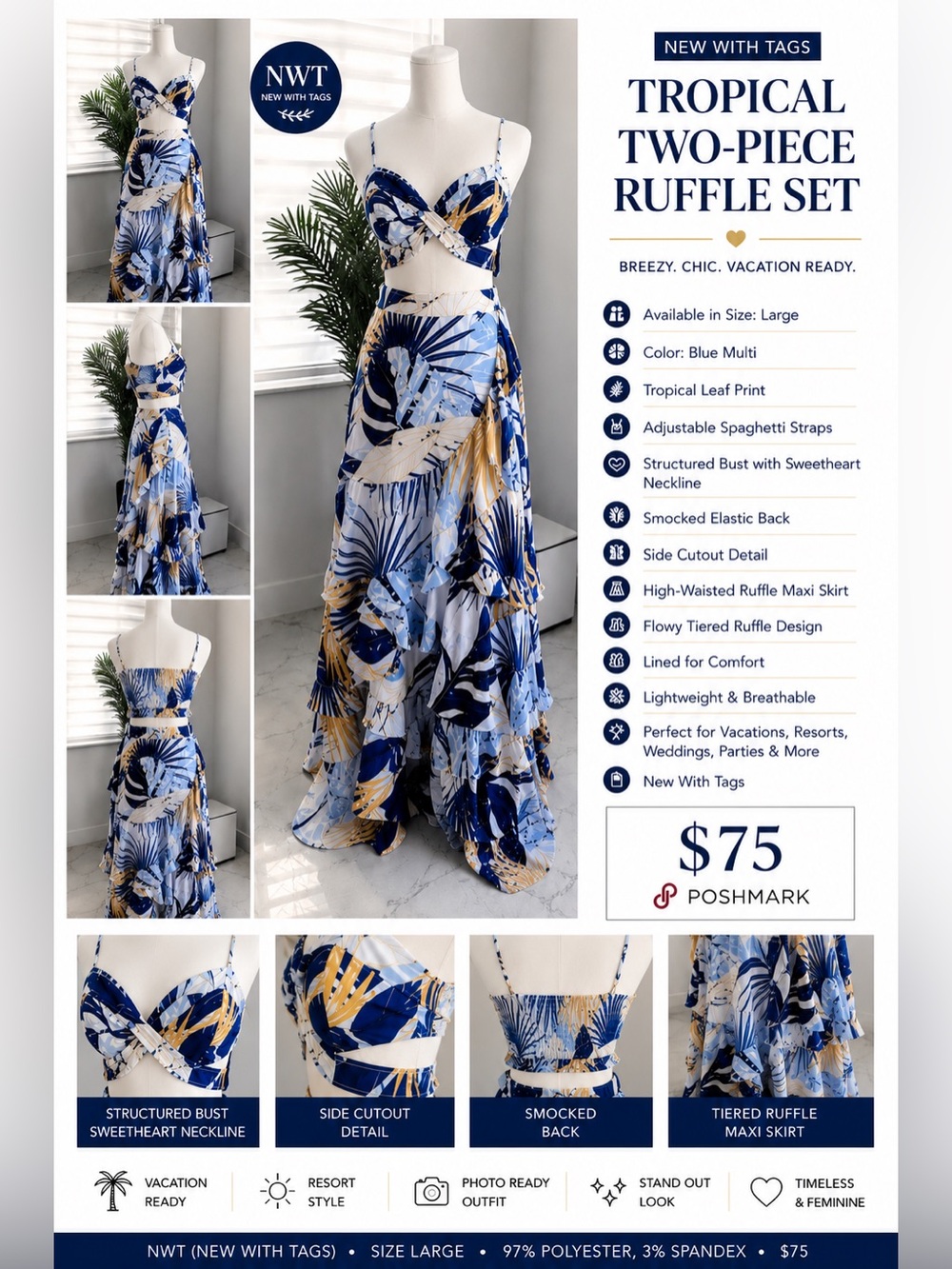 Tropical Ruffle Maxi Dress - Blue Multi